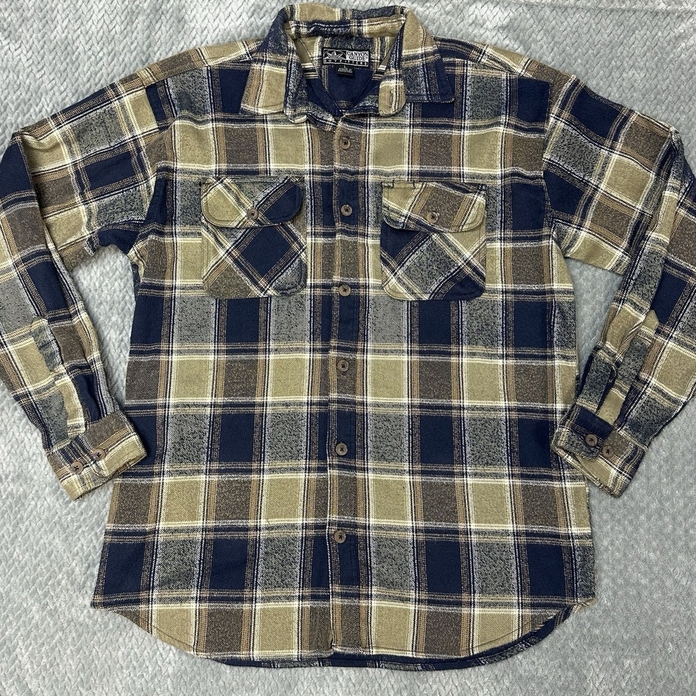 Canyon Guide Outfitters Lg Flannel Shirt Jacket Plaid 100% Cotton Chore Pockets